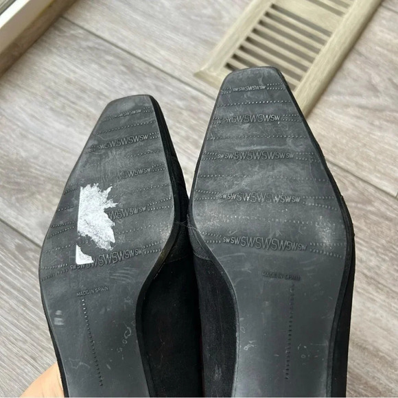 Stuart Weitzman Kitten Heel Suede Leather Square Toe Pumps - Picture 14 of 15